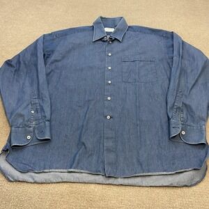 Lorenzini Shirt Mens 17 43 Blue Denim Long Sleeve Button Front Made Italy Cotton